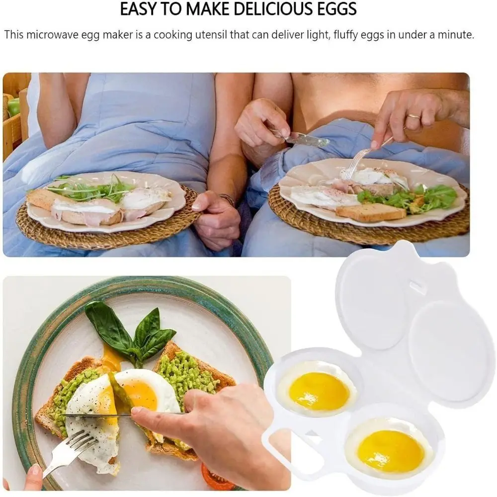 Food Grades Plastic Microwave Egg Cooker Double Cup Non-Stick Egg Steamer Heat Resistant with Lid Steamed Egg Box