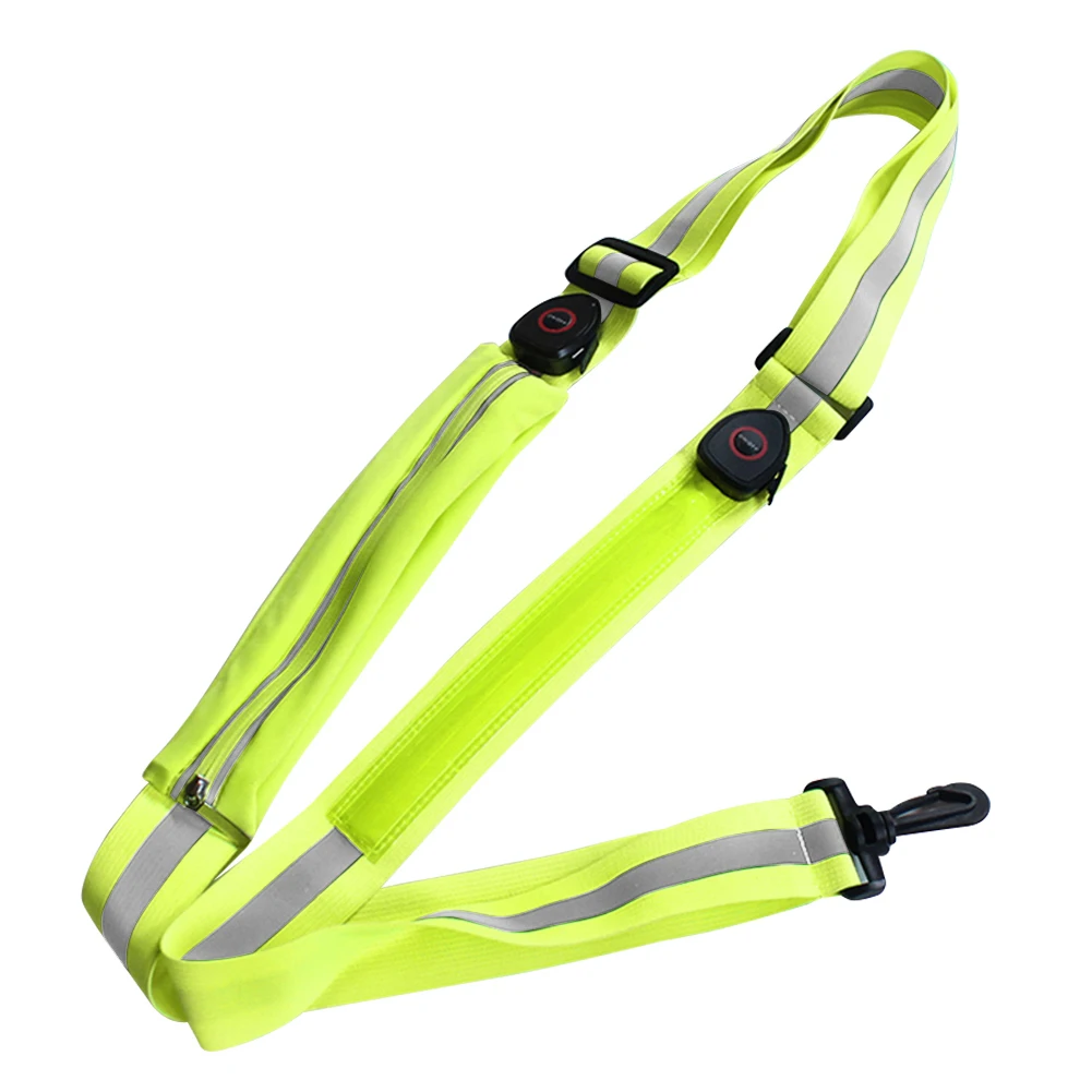 LED Reflective Belt with Pocket Running Belt USB Rechargeable Shoulder Strap for Night Walking Running