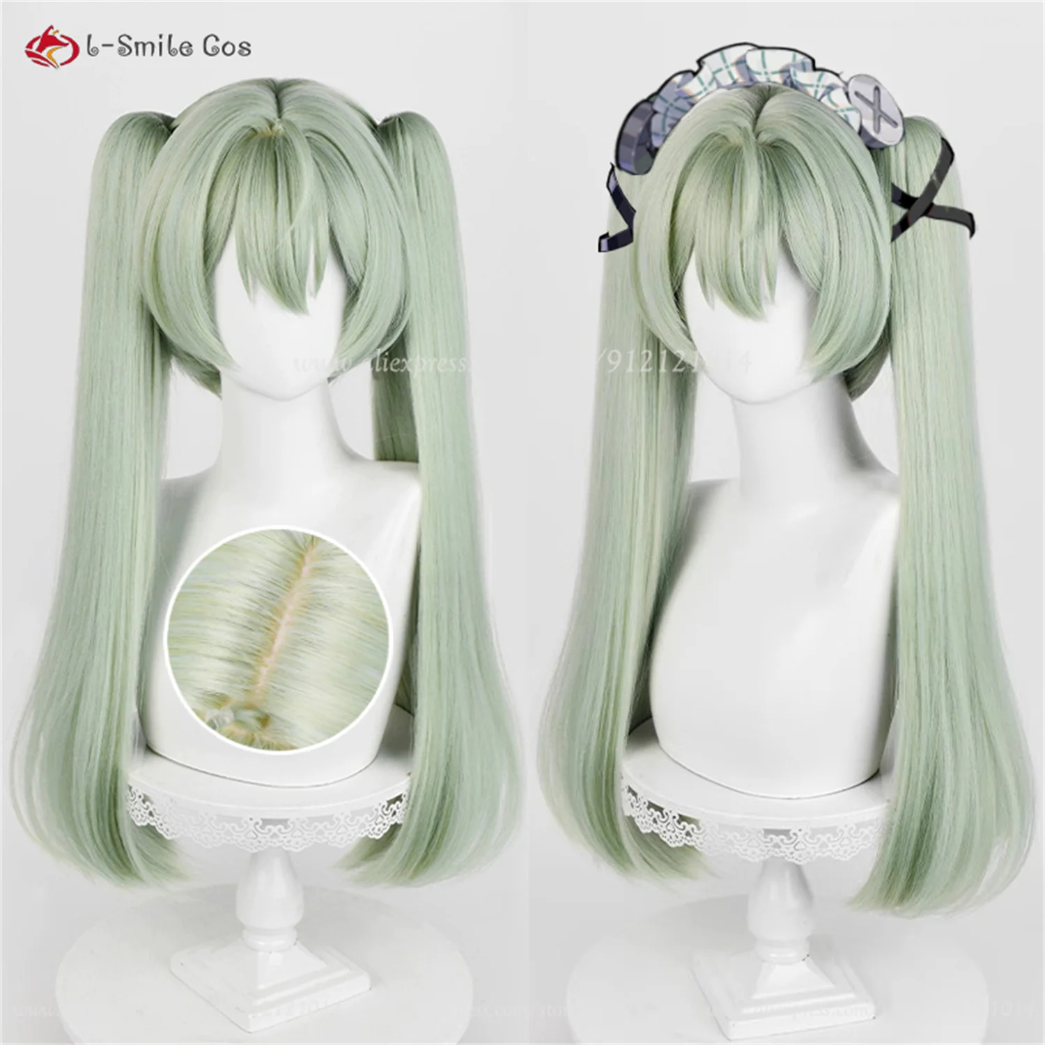 

Corin Wickes Cosplay Wig 60cm Long Green Wig Double Ponytails Heat Resistant Synthetic Hair Halloween Anime Wigs + Wig Cap