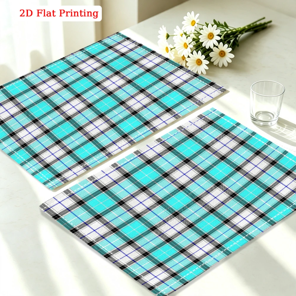 1pc Modern Plaid Placemat Cyan Blue 2d Flat Printing Table Mat For Kitchen Dining Home Decor Protection 30x40cm Cover