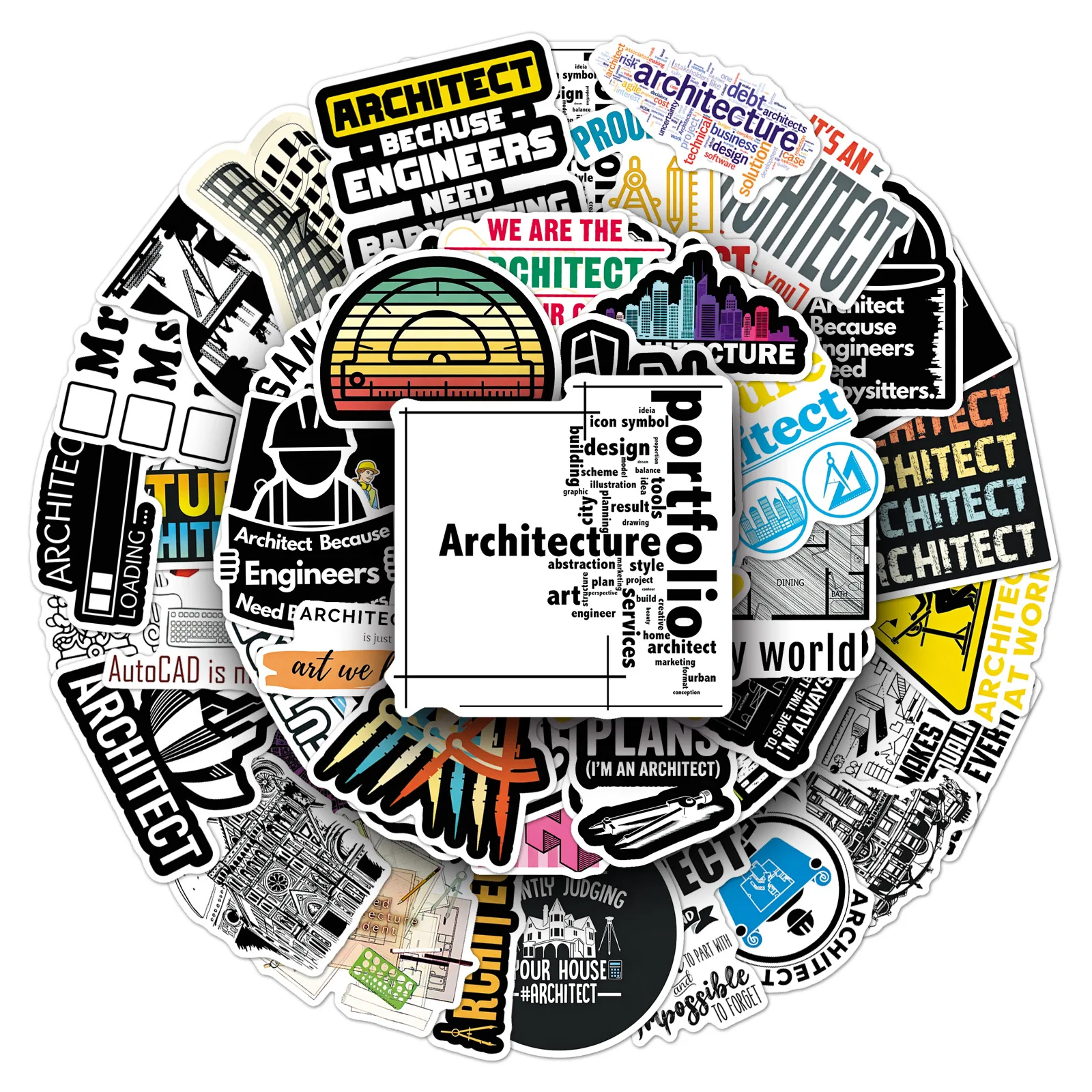 10/50 Stück Architekten-Cartoon-Aufkleber Ingenieur-Beruf Graffiti Architekturdesign Vermessung Kartierung Dekoration DIY Spielzeug Aufkleber