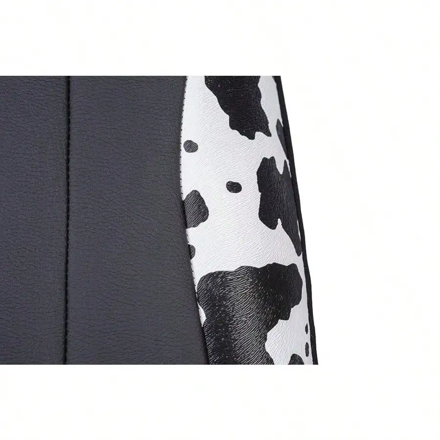 أغطية مقاعد ومسند للرأس من جلد البقر الصناعي باللونين الأبيض والأسود العالمي، مجموعة من قطعتين