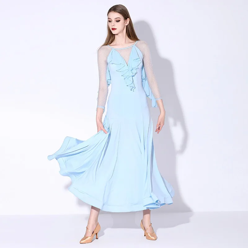 

Customized Adult Modern Dance Suit Long Sleeve Dress National Standard Waltz Social Dance Practice Clothes Drag Queen Costumes