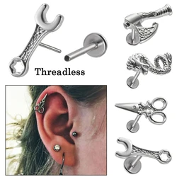 1PC Surgical Steel Threadless Wrench Axe Scissor Dragon Labret Lip Ring Ear Cartilage Tragus Earring Helix Lobe Piercing Jewelry