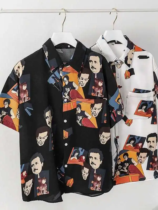 

Floral Print Short Sleeve White Shirt Men's Fashionable Han Style Casual Loose Fit PU Leather Fabric Four Seasons Versatile S...