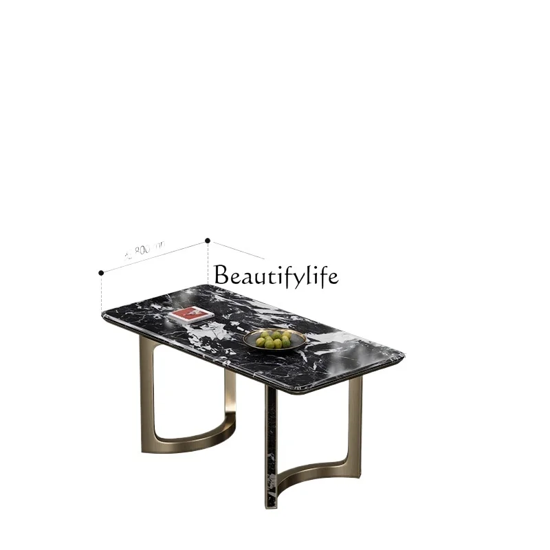 

Natural marble dining table high-end rectangular light luxury