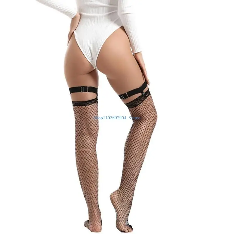 

N7YF Thigh Garter Belt for Women Elastic Leg Harness Garter with 3 Clip for Thigh Highs Long Sock Stockings Suspenders