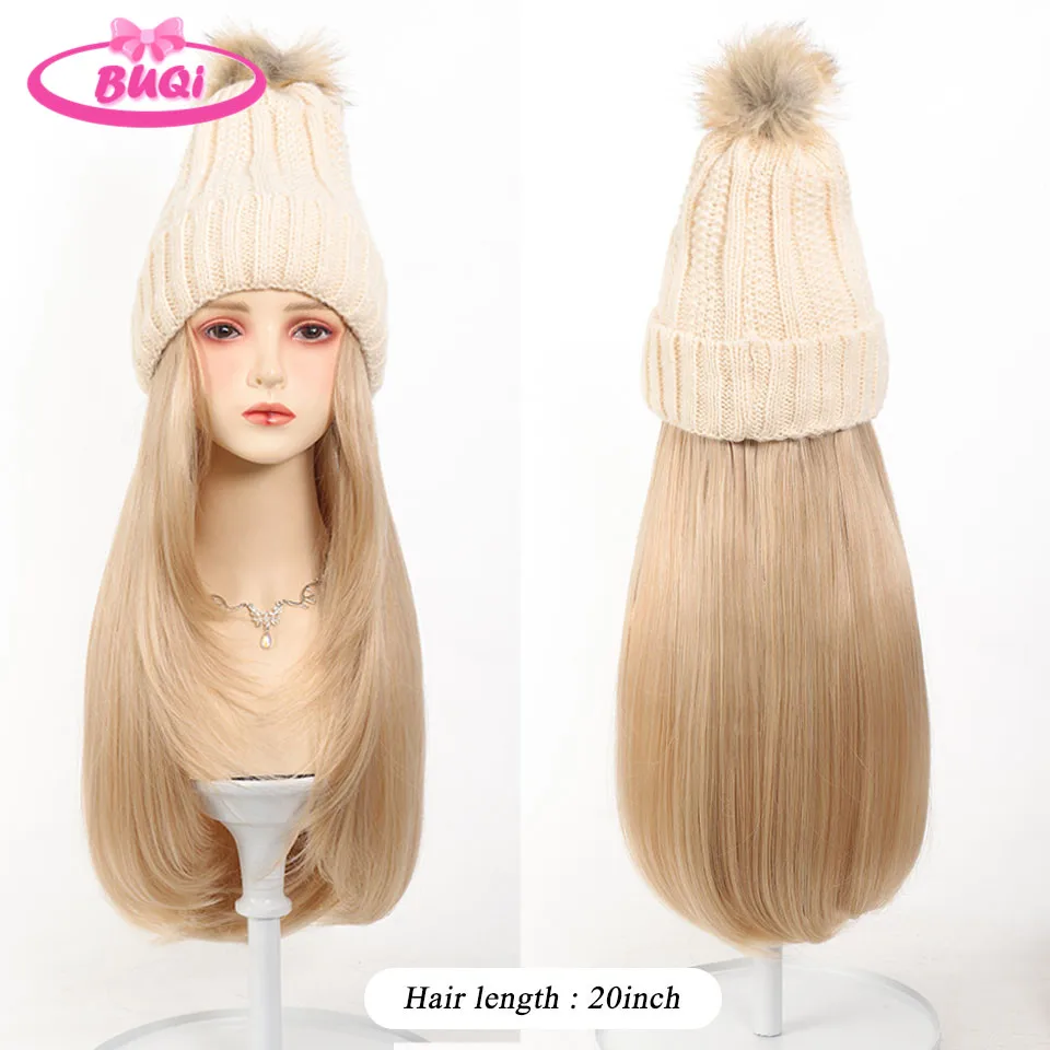 Hat wigs Cap Blonde Wigs Connect Synthetic Wigs Hair for Women Daily Party Use High Resistant Hair