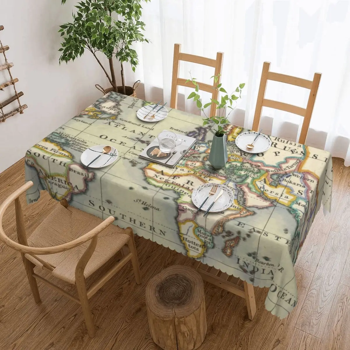 Earth Map Tablecloth World Map Adventure Rectangular Table Cover Tablecloths Vintage DIY Table Cloth For Banquet Christmas Party