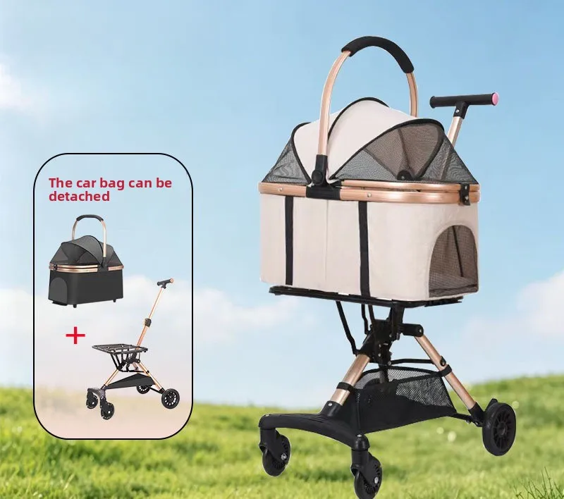 Lightweight Foldable Pet Stroller, Detachable Carrier Travel Dog Cat Pram for Small Medium Pets