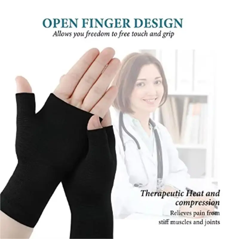 1 Paar Kompressions-Handgelenkstützhandschuhe, halb fingerlos, mit Gelenkschutz, atmungsaktiv, elastische Manschette für Outdoor-Sport, Fitness, Radfahren – Detail 5
