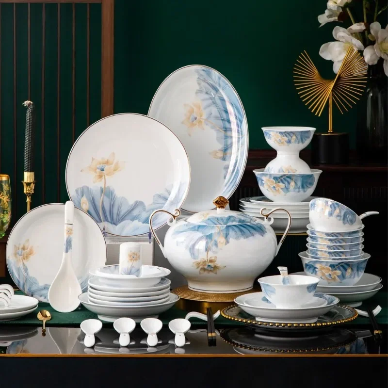 Modern Blue Dinnerware Sets Friendly Aesthetic Christmas Kitchen Dinner Set Ceramic Designer Elegant Vajilla Ceramica Dinnerware