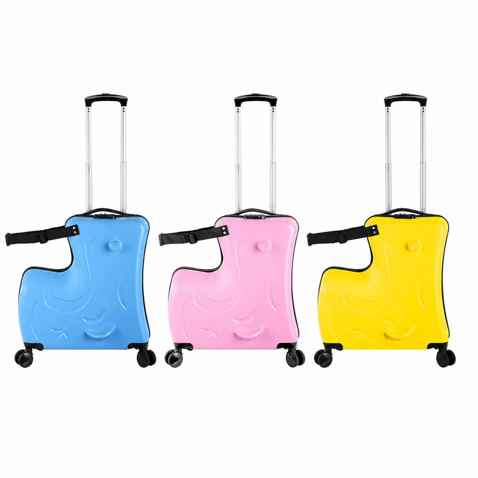 22Inch/24 Inch Sturdy Ride on Luggage for Kids, Toddler Rolling Suitcase with Seat and Safety Belt 4 Spinner Wheels and Password Lock Durable Matte Finish Children's Travel Case for Sleepovers Summer Camp and Vacation