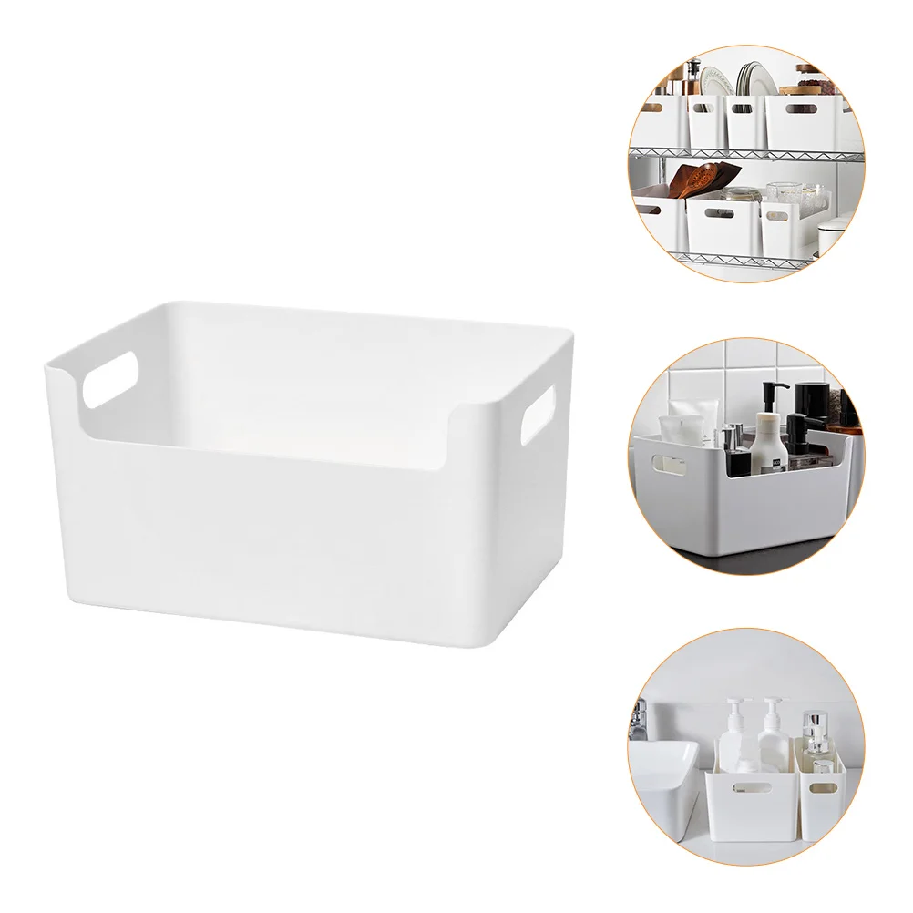 

1pc Desktop Box Bathroom Storage Basket Kitchen Sundries Organizer Holder Container File Folder Household Storage White