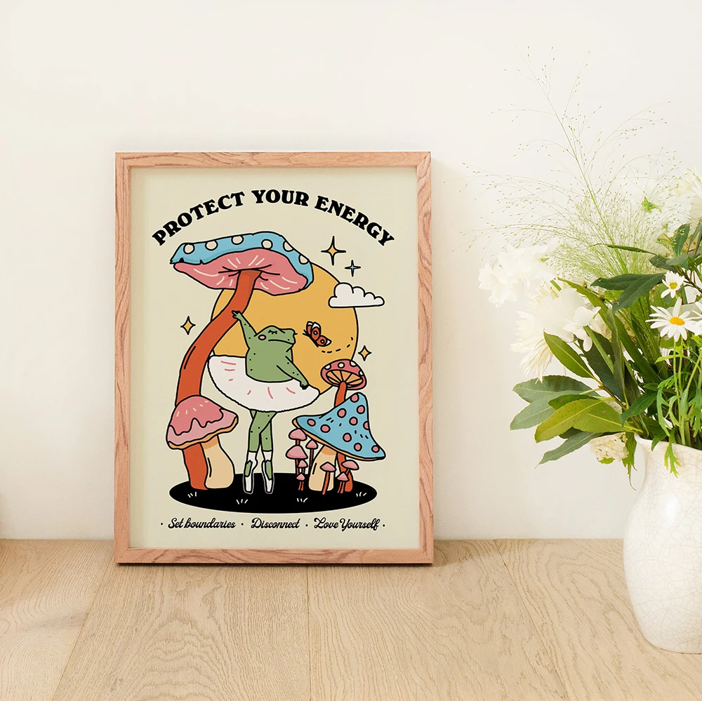 Groovy Frog Print Ballerina Wall Art Aesthetic Pictures Retro Quote Poster Cute Affirmation Vintage Canvas Painting Home Decor