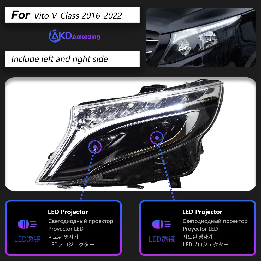 AKD Koplamp voor Benz Vito LED Koplamp 2013-2019 Koplampen Vito W447 DRL Knipperlicht Grootlicht Angel Eye Projector Lens - afbeelding 1