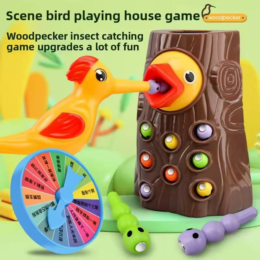 Montessori Educational Toys for Children Woodpecker Catch Worms Toy Toddler Kids Magnetic Games for Babi Development Busy Board
