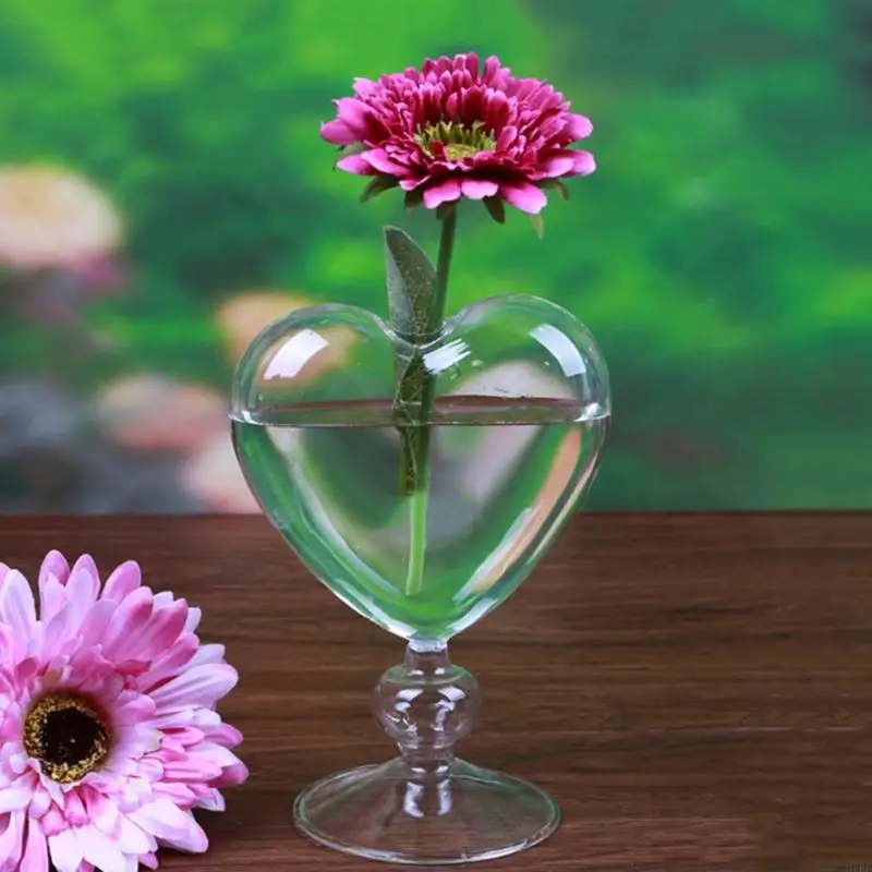 Heart Glass Flower Pot Desktop Standing Vase Planter Container Home Decoration Wedding Party Decor