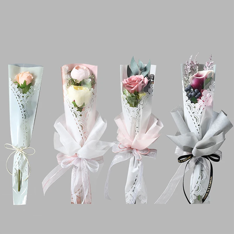 20pcs Rose Bouquet Wrapping Sleeve Plastic Bags Valentine\'s Day Christmas Wedding Party Flower Transparent Packaging Bag Gift De