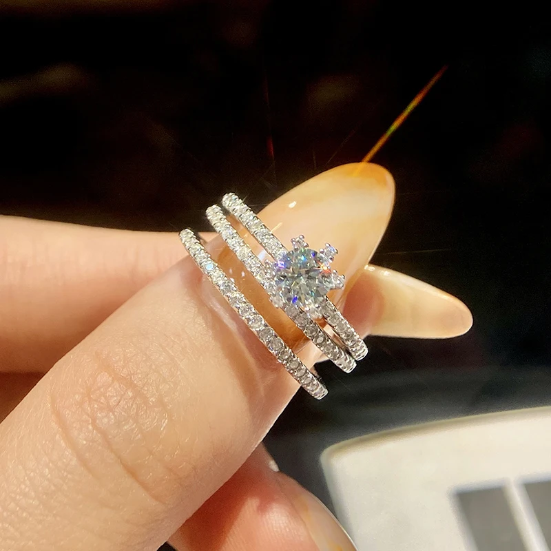 

KNB D Цвет Роскошные обручальные кольца с муассанитом и бриллиантами, набор обручальных колец для женщин, настоящее серебро 925, модные новые ювелирные изделия