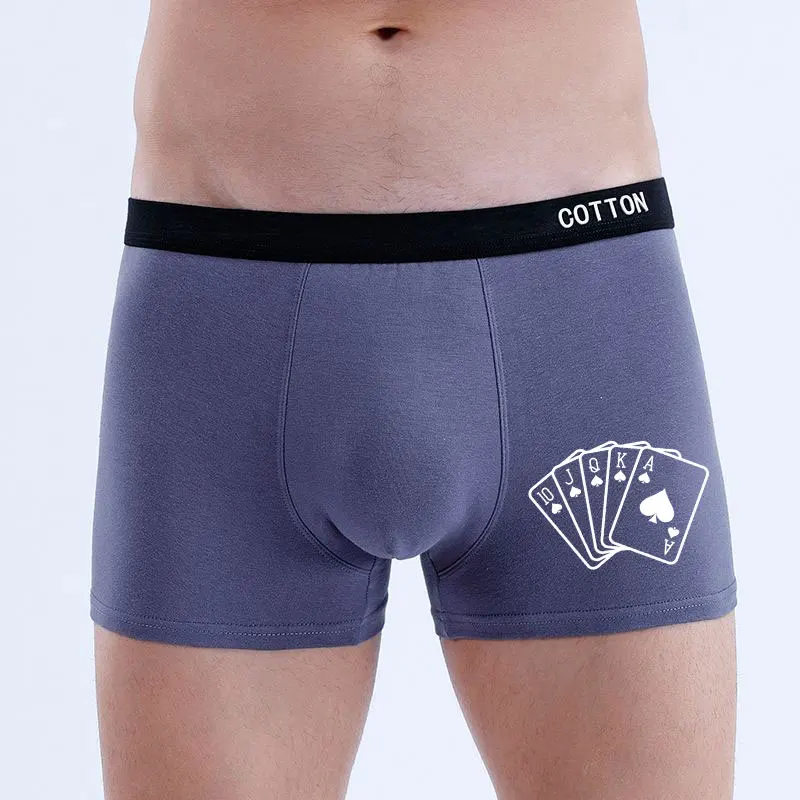 Celana Boxer Pria Katun Lembut Motif Poker 1/2/3/4Pcs, Celana Dalam Tanpa Jahitan, Celana Boxer Pria Sporty dan Bernapas
