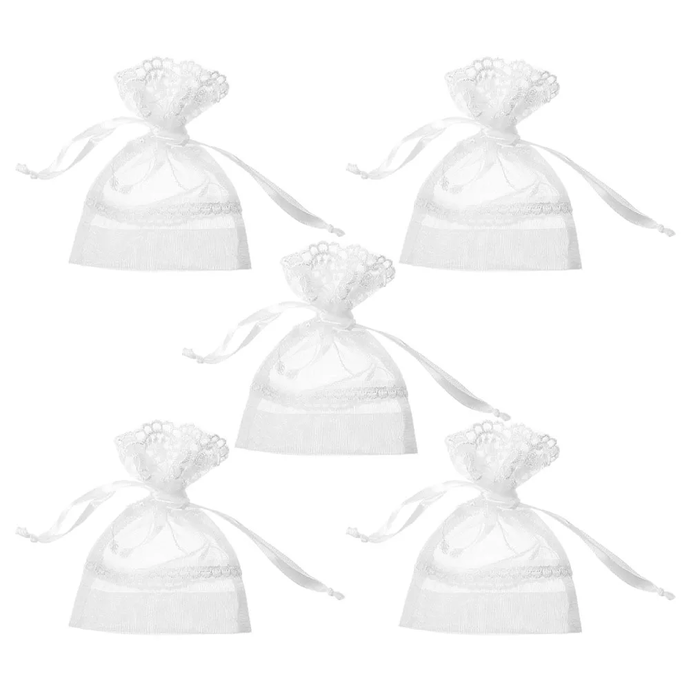 

5Pcs Organza Drawstring Bag Elegant Floral Jewelry Pouch Foldable Base Pouch for Travel Home Accessories Organization