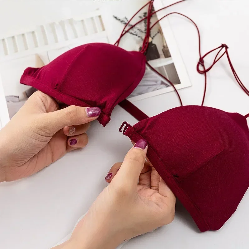 Sexy Front Buckle Thin Strap Push Up Bra French Style Triangle Cup Bras for Women Female Underwear Intimates Backless Bralette