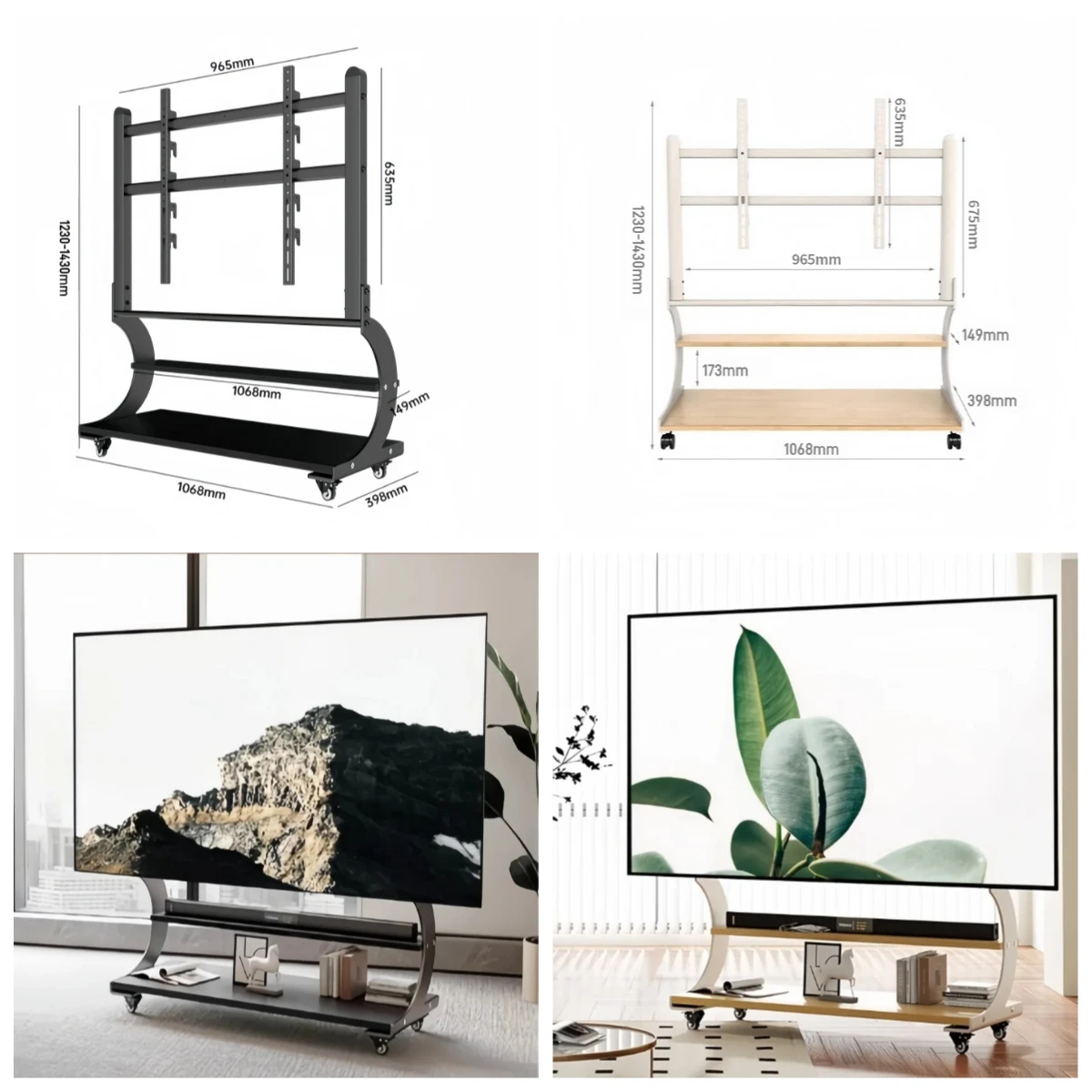 

Gold Seller Wooden Mobile Tv Stand with Wheels Plasma Lcd Tv Trolley Stand Movable Tv Cart