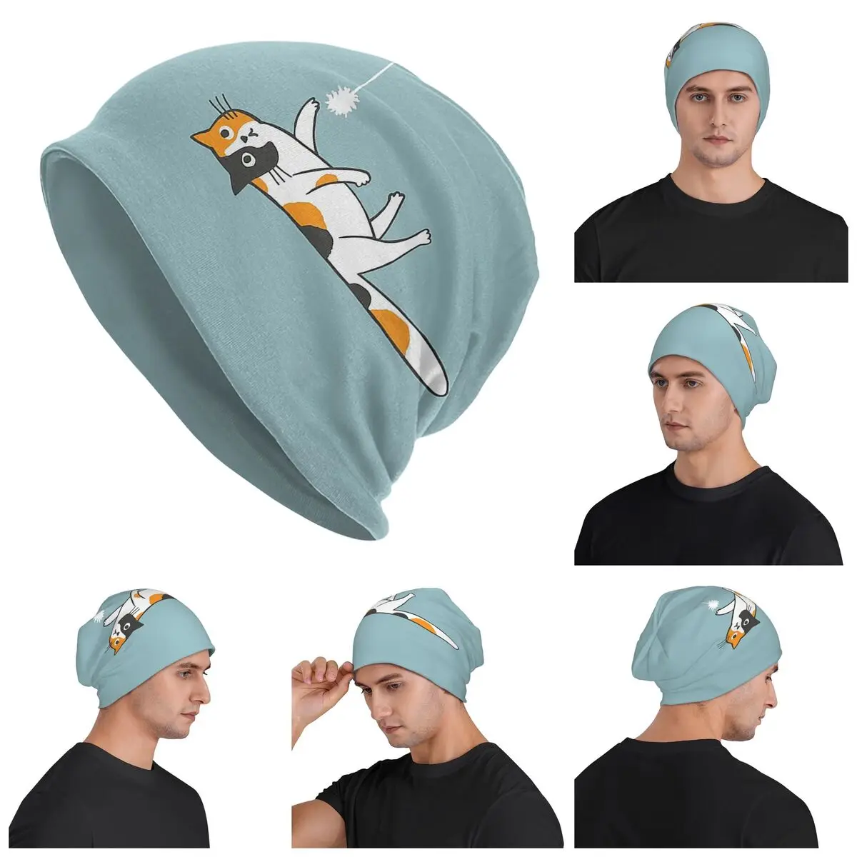 

Funny Bored Calico Kitty Cat Warm Knitted Cap Hip Hop Bonnet Hat Autumn Winter Outdoor Beanies Hats for Men Women Adult