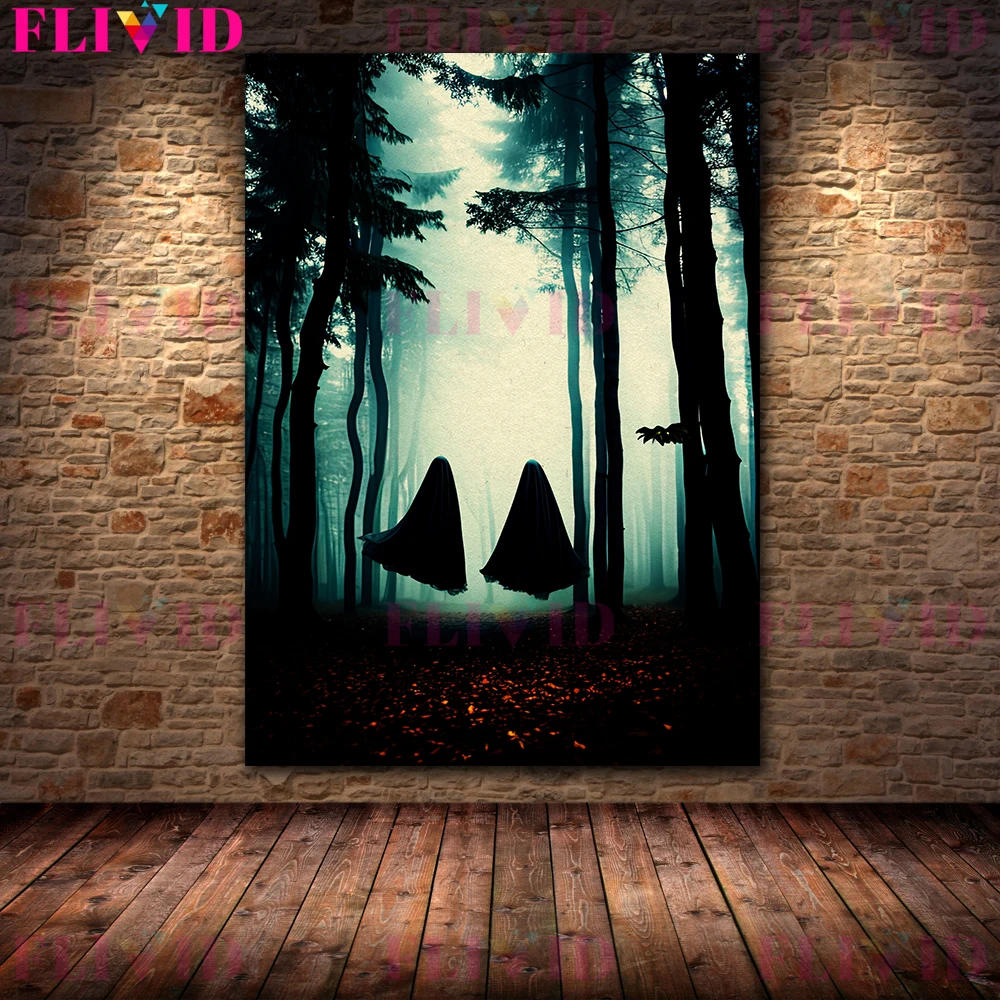 The White Ghost Wandering Under The Night Vintage Wall Art Canvas Painting Ghost Is Lost In The Forest Art Poster Print Decor