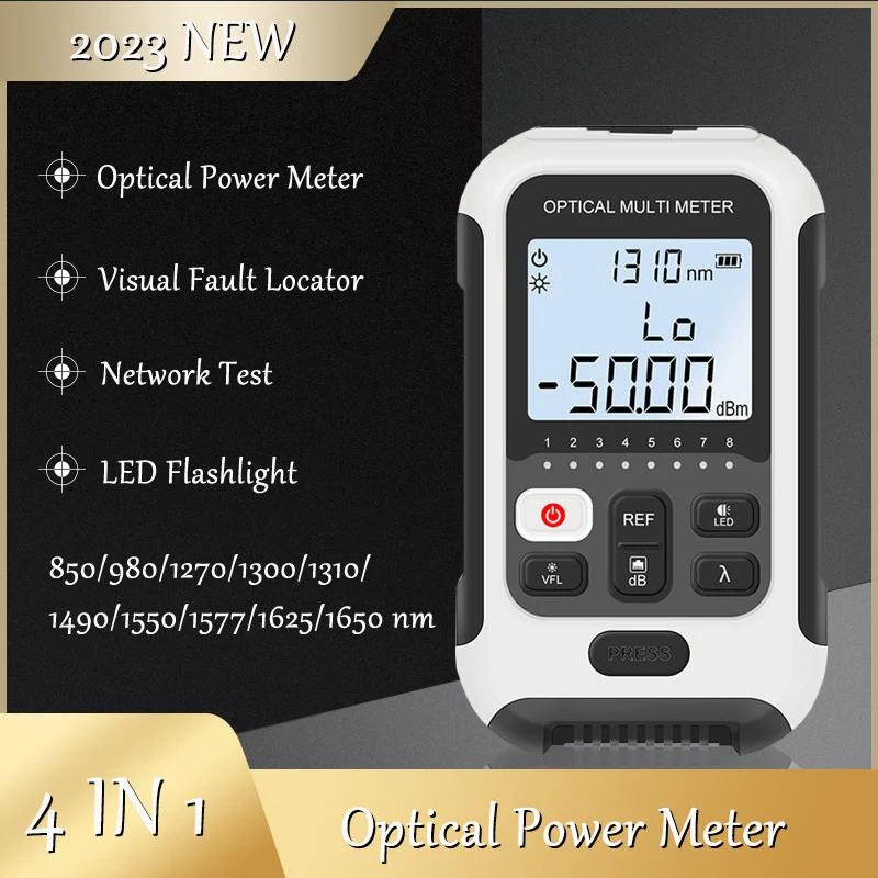 

4 in 1 Mini Optical Power Meter (OPM) & Network Test & LED Lighting FTTH Handheld Fiber Optic Cable Tester