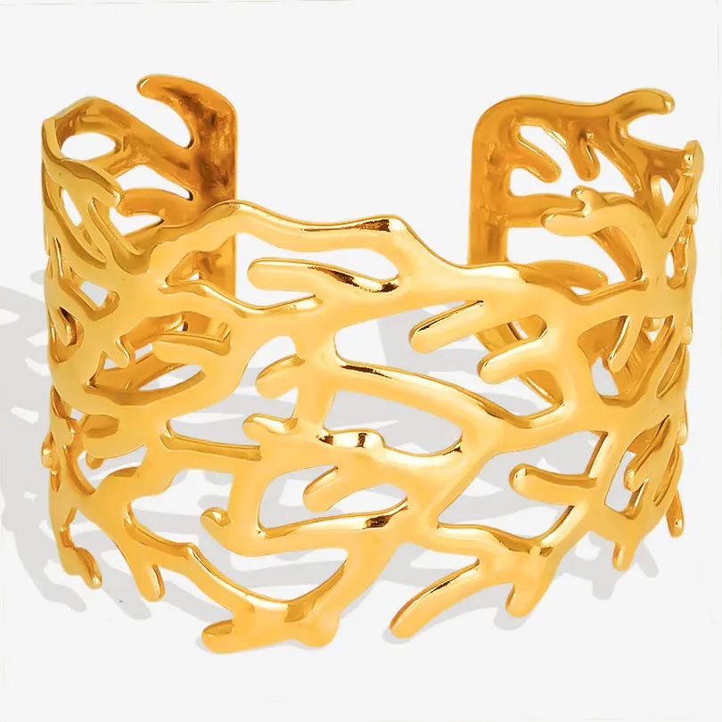 Fashion Plant Wrist Tree Branches Jewelry Metal Real Gold Plated Stainless Steel Twig Bracelets Bangle For Women Men Accessories