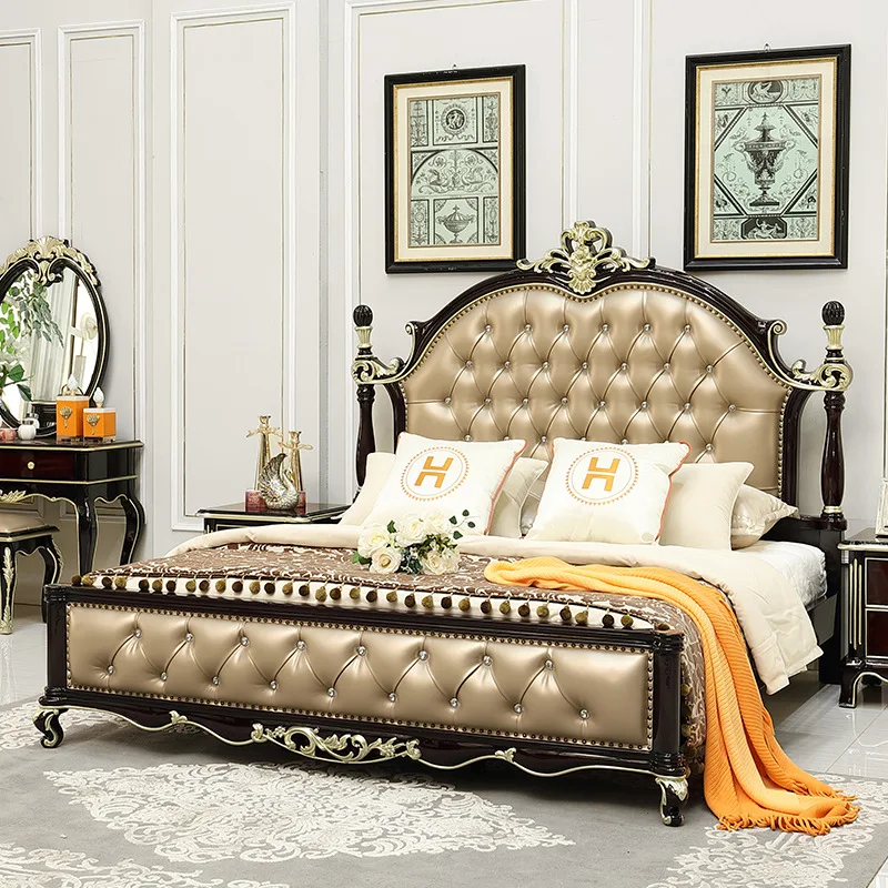 Ebony furniture European double bed birch 1.8m wedding bed 4
