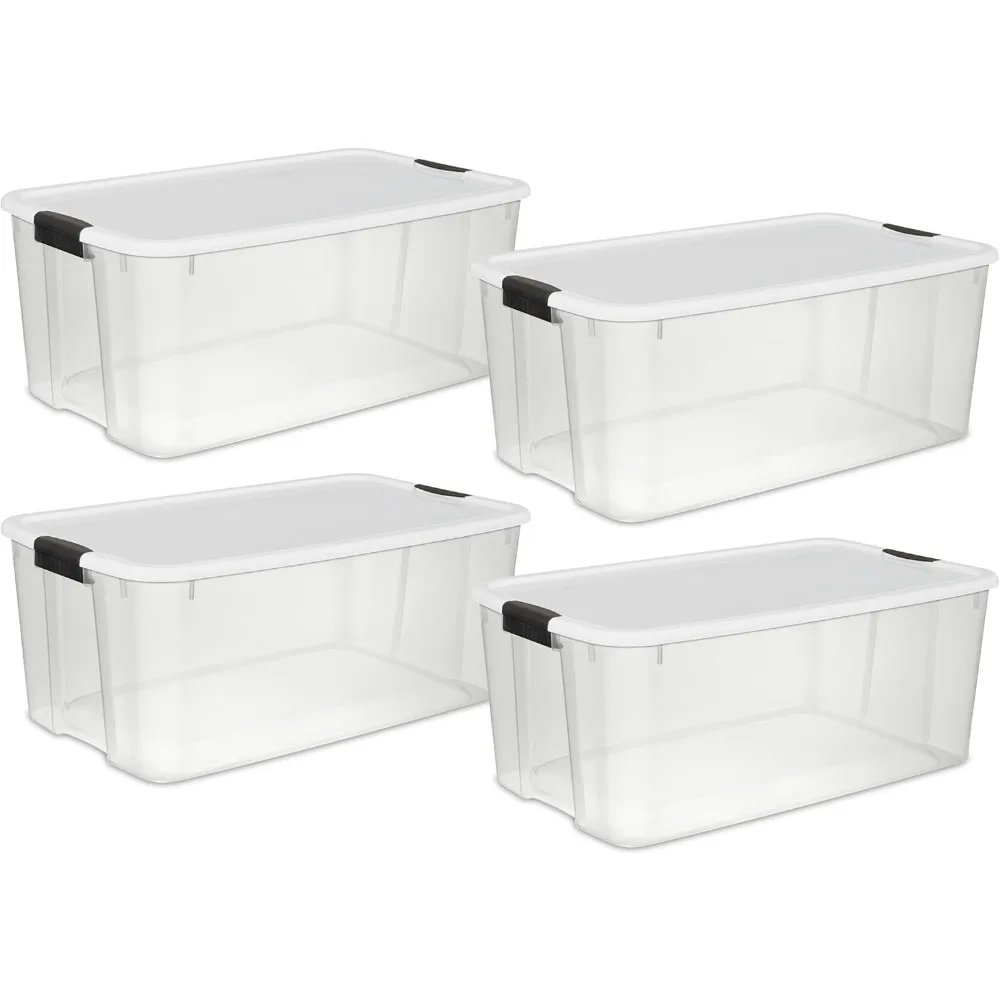 

16 Qt 4 Pack Ultra Latch Box, Stackable Storage Bin with Lid, Plastic Container with Heavy Duty Latches to Organize