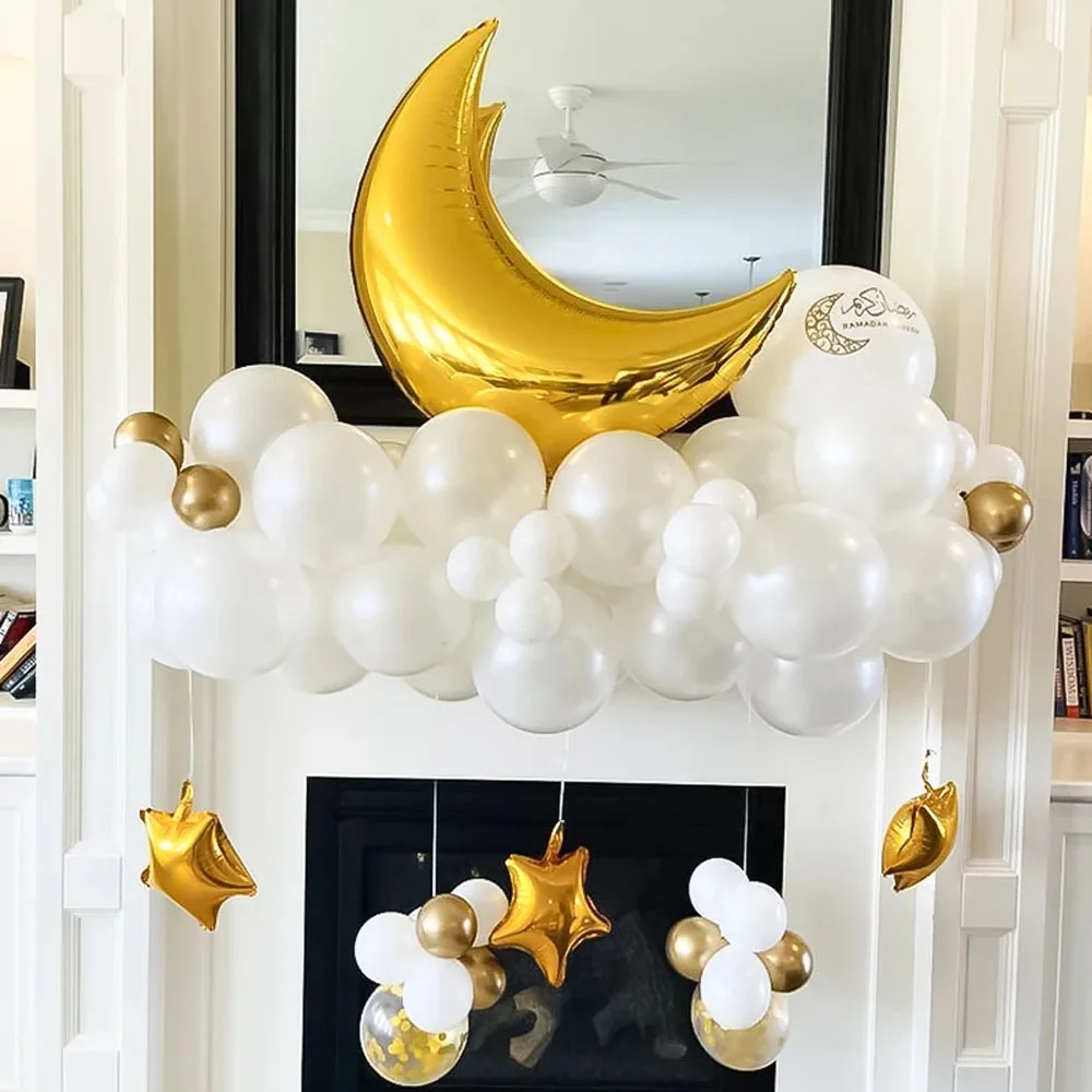 

Eid Mubarak Balloon Set Platinum Confetti Moon Stars Foil Balloons Ramadan DIY Decorations Islamic Muslim Party Balloons