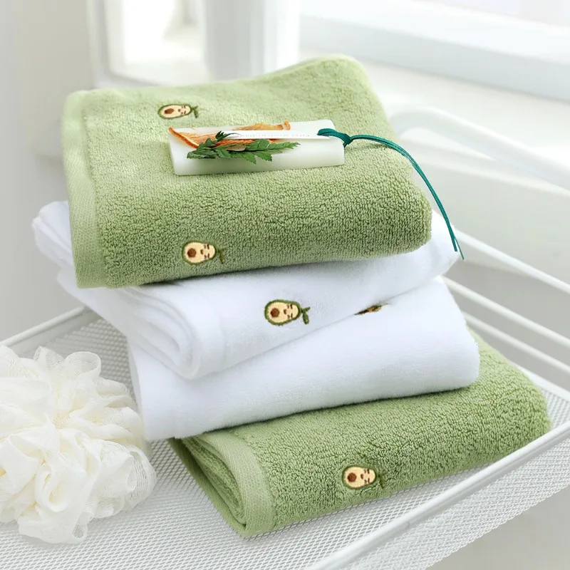 Full Embroidered Avocado Pure Cotton Towel Soft Absorbent Adult Face Cloth Skin-friendly Washcloth for Bathroom Daily Cleansing