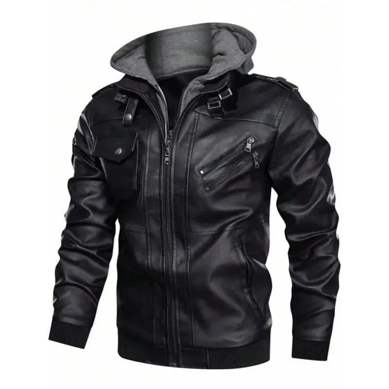 Slim Fit Men's Jacket C 85107 V-Neck Zipper Closure PU Material Long Sleeve Extended Length Winter Fashion Outerwear