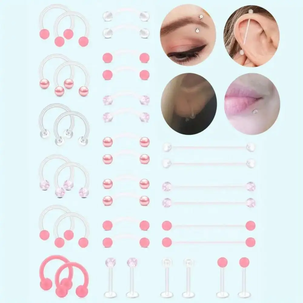 12pcs Clear Pink Lip Septum Rings Eyebrow Industrial joyful Piercing Jewelry Plastic Cartilage Helix Tragus Daith Earrings Kits