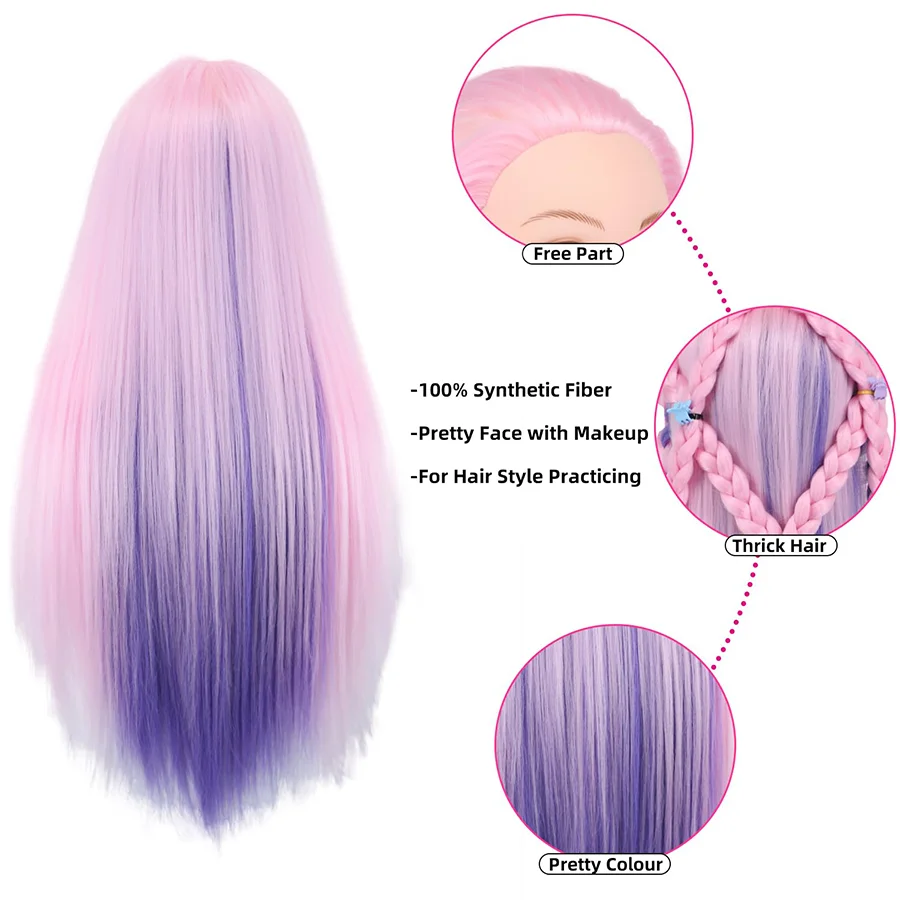 24inch Mannequin Head with Hair, Doll Head for Hair Styling Practice Training Head Manikin Cosmetology Doll Head Styling