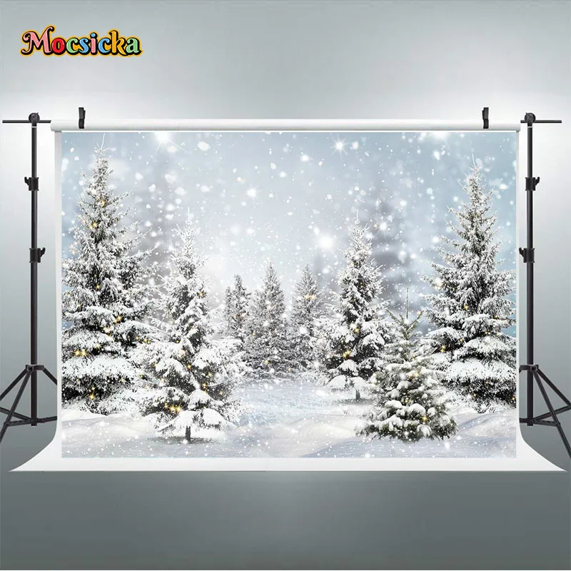 Mocsicka Photography Background Christmas Tree Snow Decoration Supplies Kids Photo Portrait Backdrop Studio Props Banner