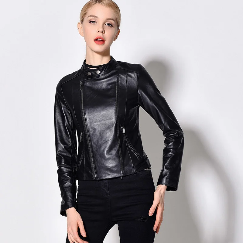 2023 New Genuine Sheepskin Leather Jackets Women Spring Autumn Short Motorcycle Female Coat Women's Clothing Cuero Gen