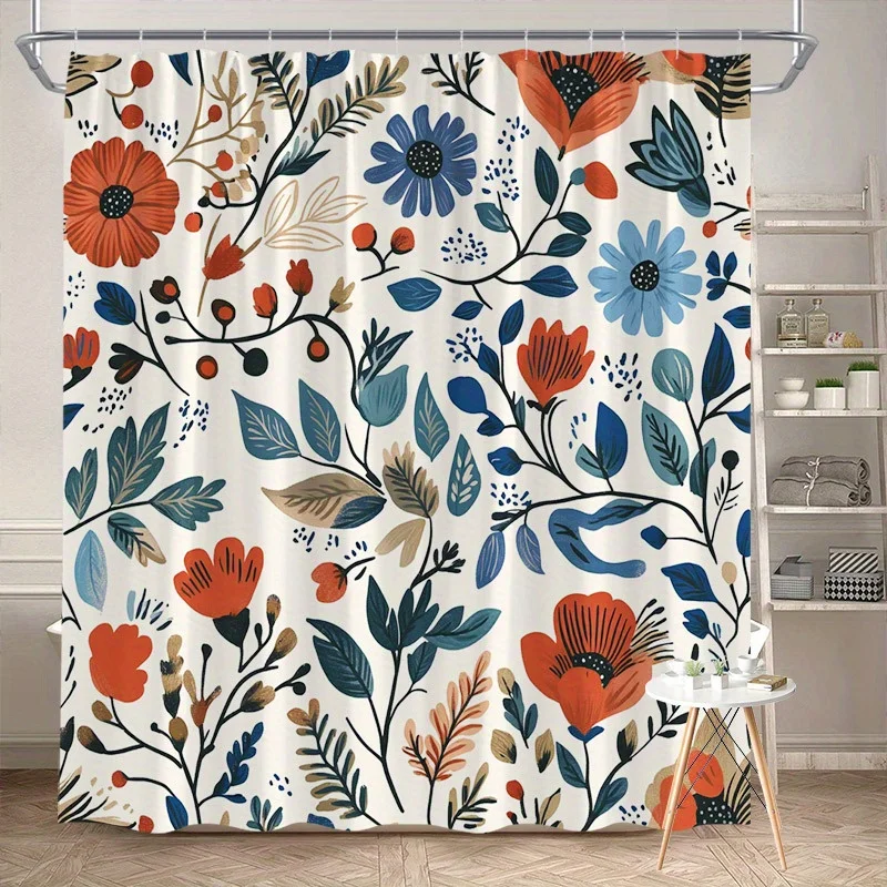 

1 шт., занавеска для душа с цветочным узором «Ромашка и тюльпан», полиэфирная ткань, можно стирать в машине, подходит для украшения ванной комнаты