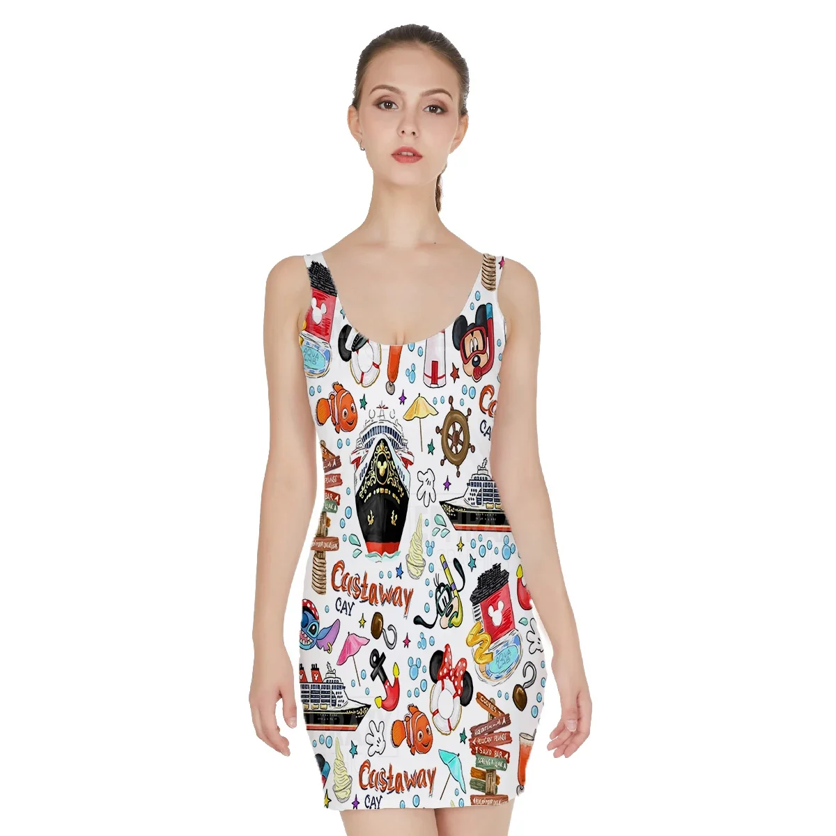 2024 Disney Mickey Cruise Sexy Dress Women\'s Short Sleeve Cruise Dress Land Mickey And Friends Beach Dress Y2K