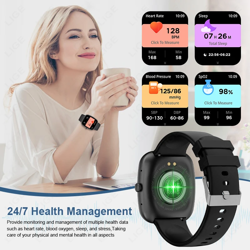 LIGE New Square Smartwatch Men Women 1.83 Inch Bluetooth Call Customized Watch Face Bracelet 130+ Sports Modes Smart Watch Man