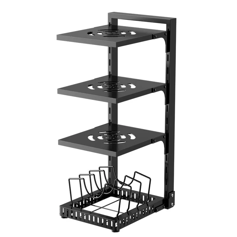 For Kitchen Pot Lid Storage Shelf Cabinet Supplies Shelf Retractable Layered  Under Sink