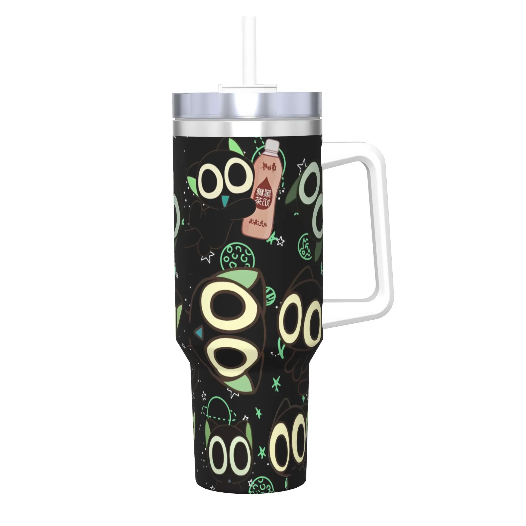 Stainless Steel Tumbler Kawaii Anime LUOXIAOHEIs Thermal Mug Black Cat Leakproof Cold Drink Mugs Cup Travel Water Bottle