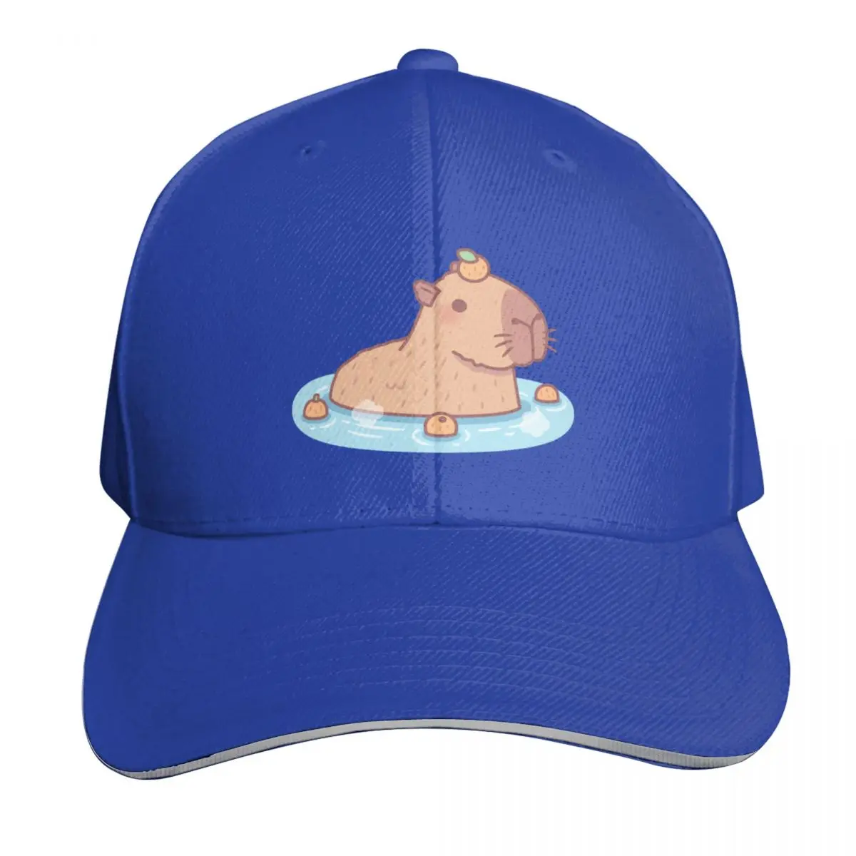 Cute Capybara With Orange On Head Chilling In Hot Spring Baseball
