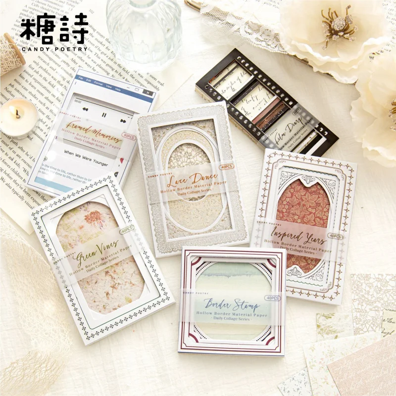 

40Pcs Set Vintage Floral Pattern Material Paper Matte Laminated Texture Scrapbook Album Scene Atmosphere Props