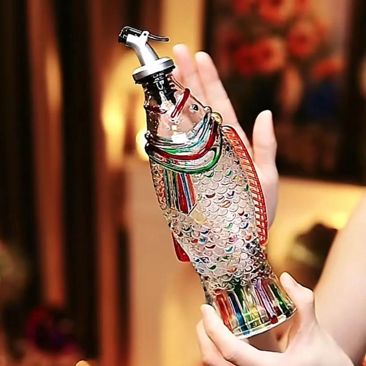 Home kitchen vinegar bottle hand-painted oil pot glass oil bottle seasoning bottle soy sauce bottle creative 350ml fish bottle o