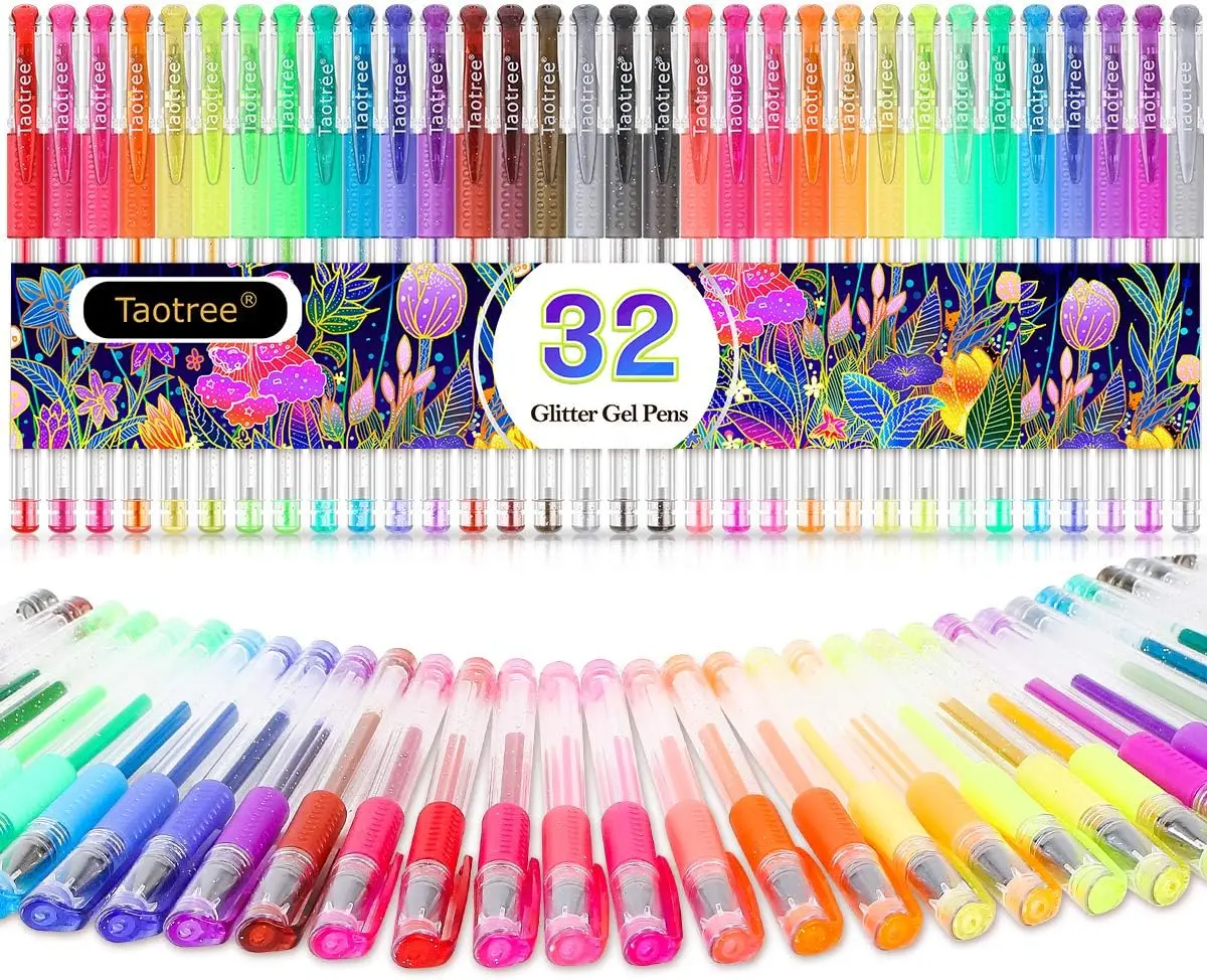 

32 Color Glitter Gel Pens Set - Fine Tip 0.7mm, Smooth & Sparkly for Coloring, Journaling, Art Supplies